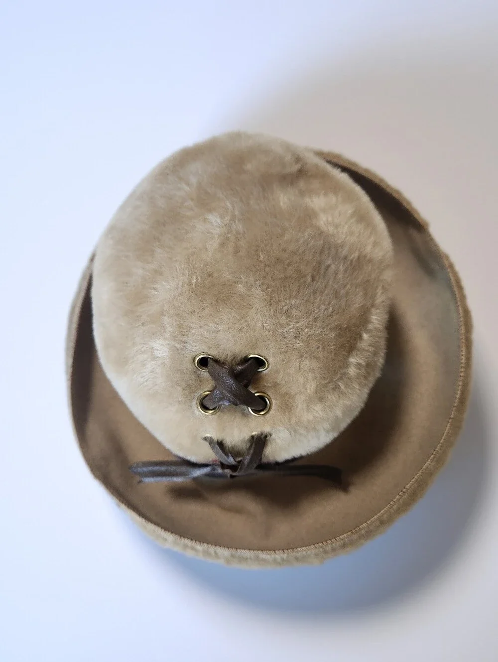 Vintage Darcel Exclusives Tan Felt Hat w/ Faux Fur Leather Accents Size  M